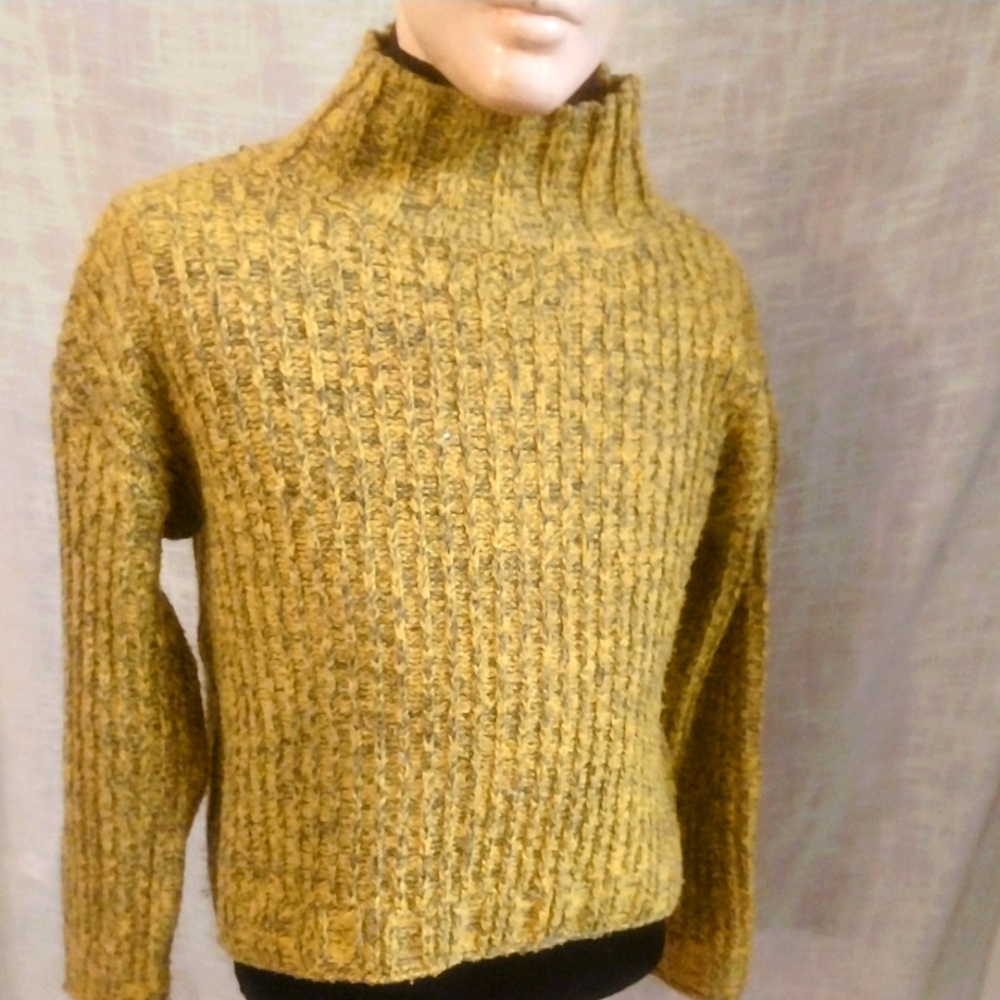 Mustard/Gray Mock Turtle Ribbed Sweater